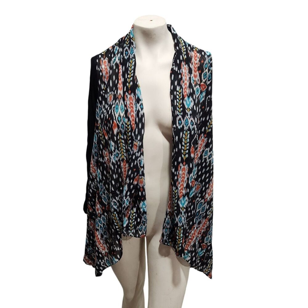Sunny Leigh Sheer Western Cowgirl‎ Cardigan Colorful Artsy Boho Soft Flowy SZ Lg